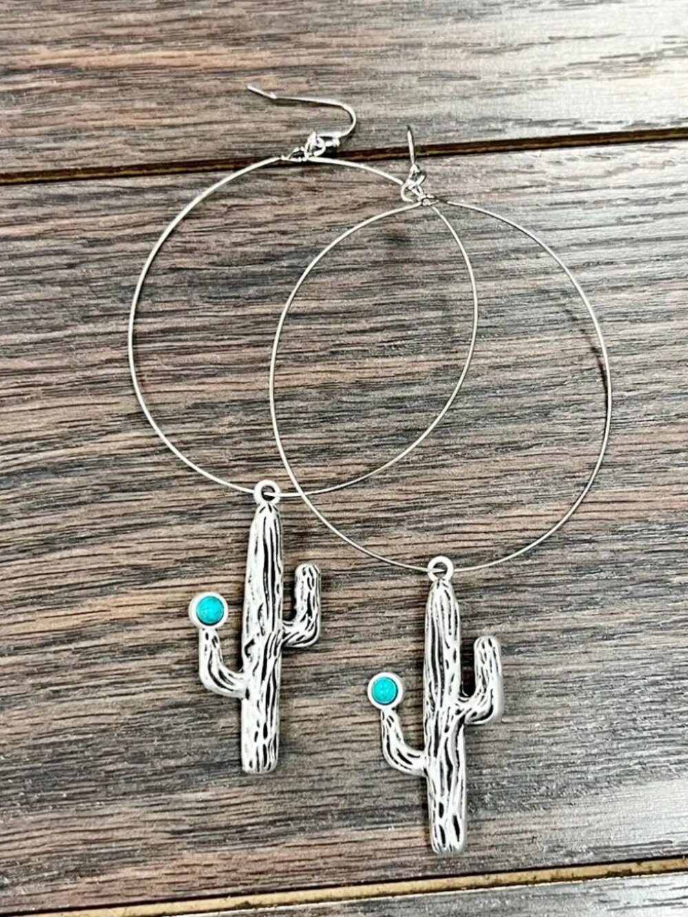 Cactus Hoop Earrings Western Boho Rodeo Southwestern Silver Statement Hoops